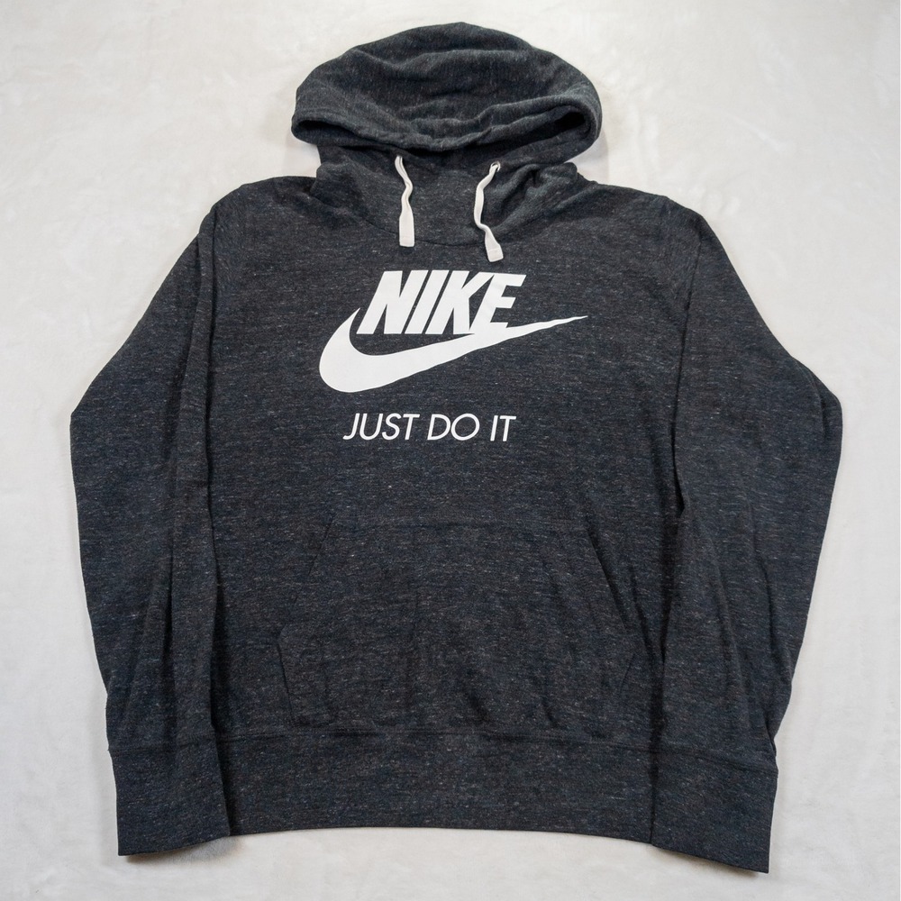 Nike Hoodie Womens XL Charcoal Gray Just Do It Logo Pullover Gym Sporty Active